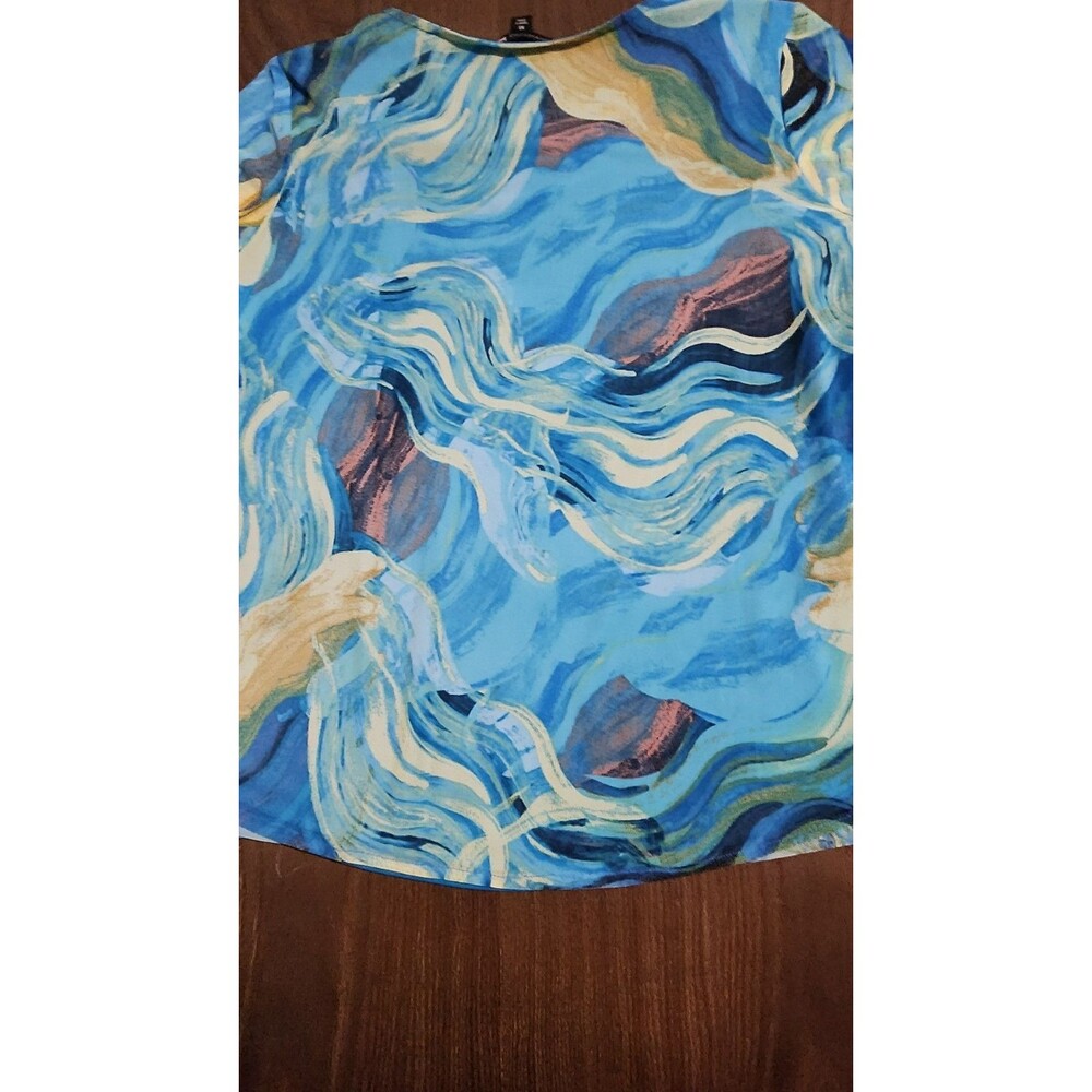 Antthony Womens Top Large Abstract  Blue Yellow Multicolor  Casual Tunic - Picture 9 of 11